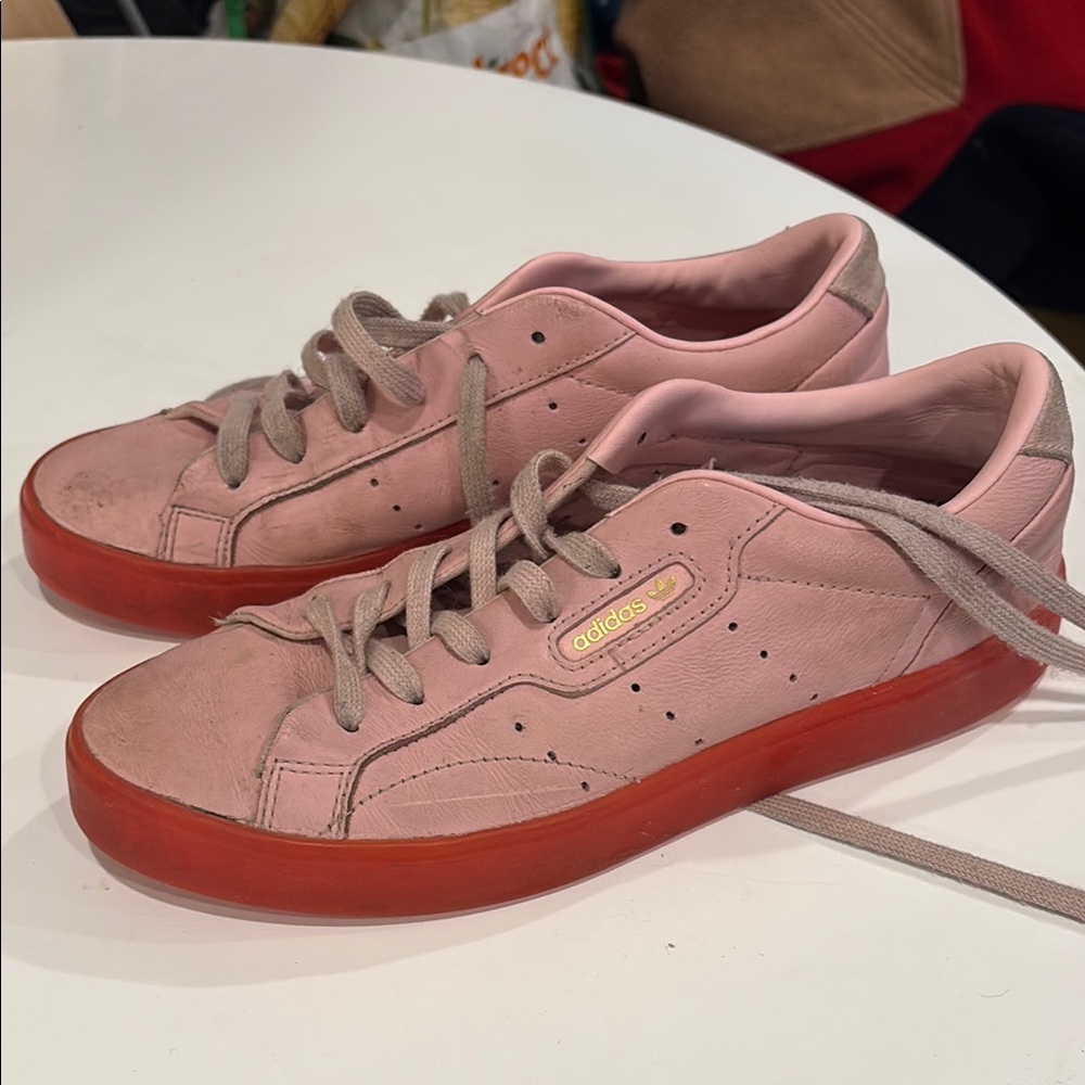 Adidas Pink Sneakers with Red Soles